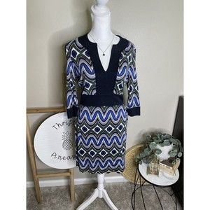 Tory Burch Blue Geometric Silk Dress EUC Size XS B8-12